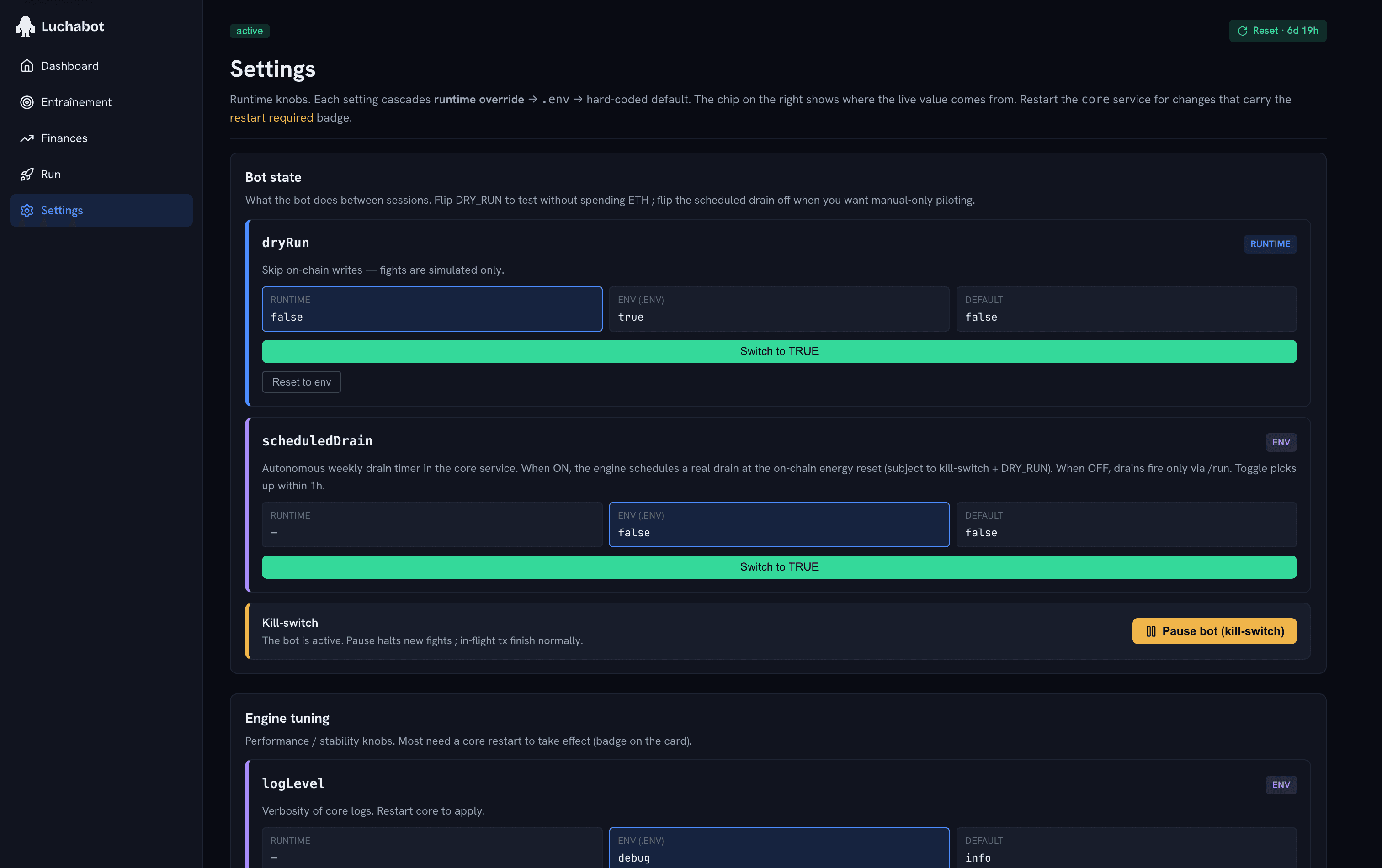 Runtime settings & kill-switch