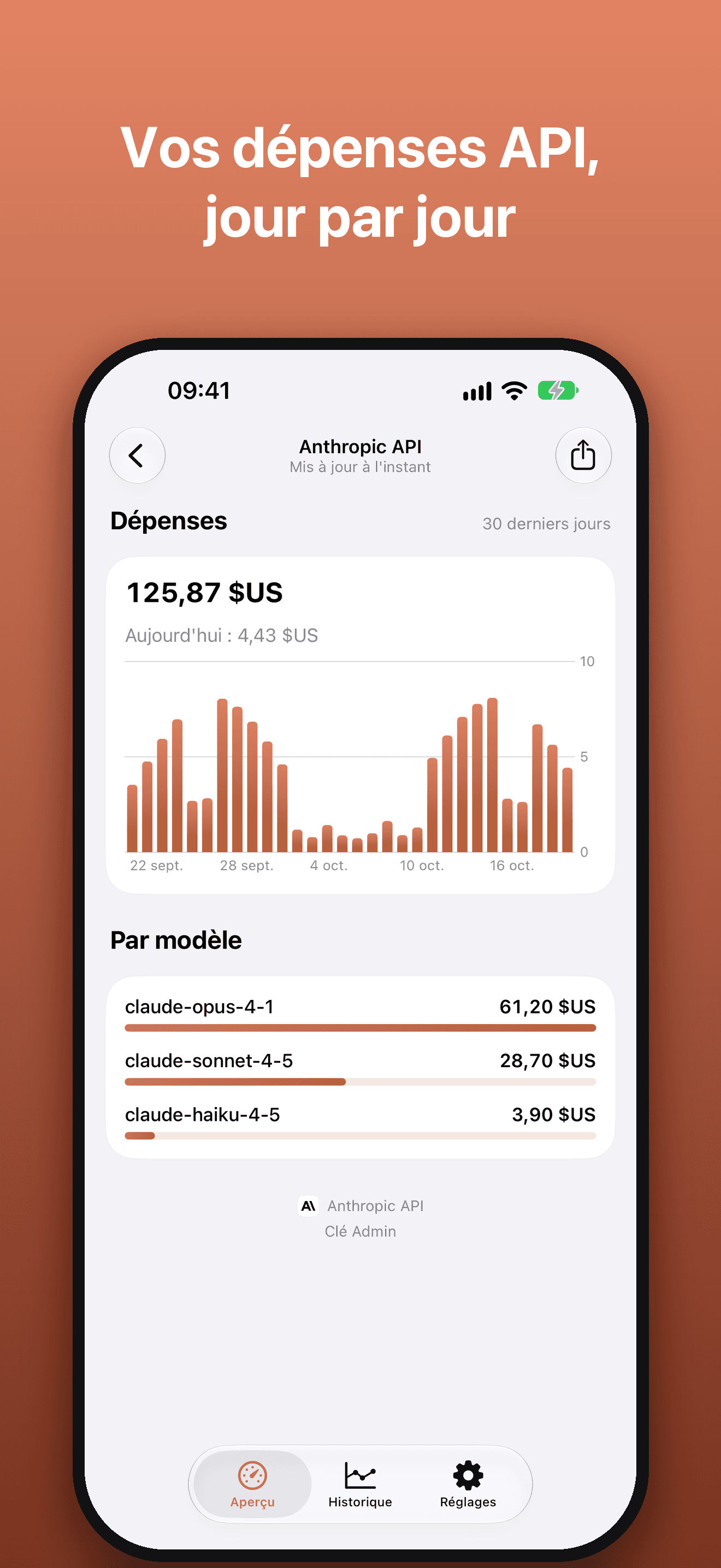 Vos dépenses API, jour par jour