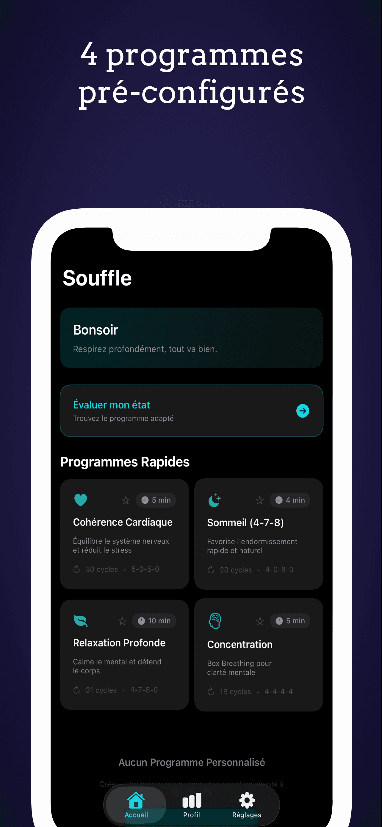 4 programmes pré-configurés